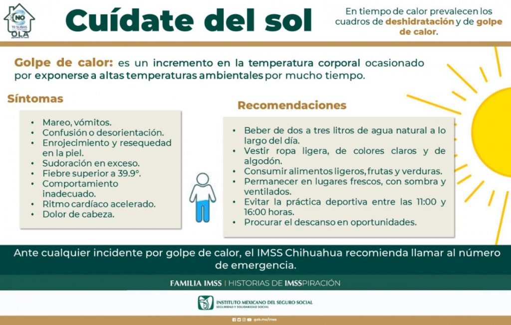 Emite el IMSS Chihuahua recomendaciones de cómo actuar ante un golpe de calor